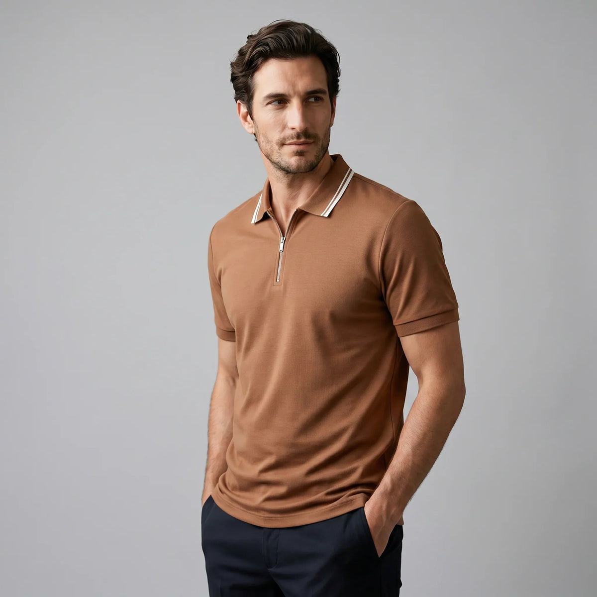 Men's Short Sleeve Polo Shirt with Zip Placket 10