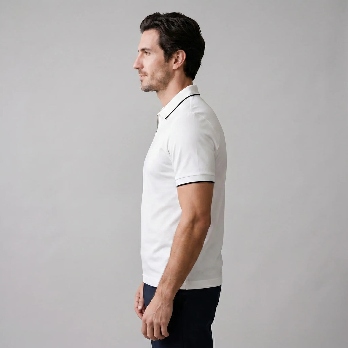 Men's Short Sleeve Polo Shirt with Zip Placket 2