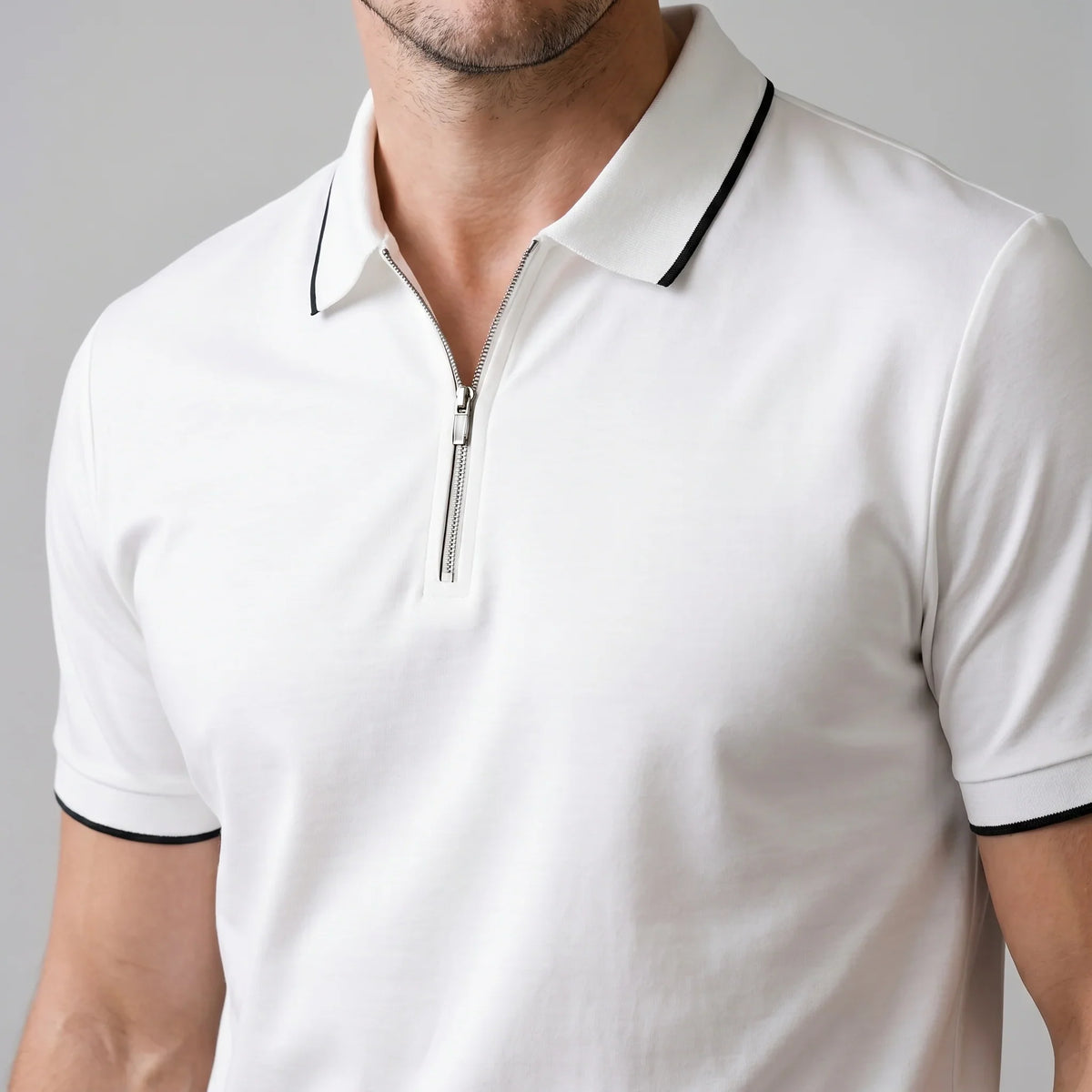 Men's Short Sleeve Polo Shirt with Zip Placket 4