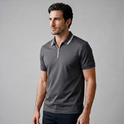 Men's Short Sleeve Polo Shirt with Zip Placket 6