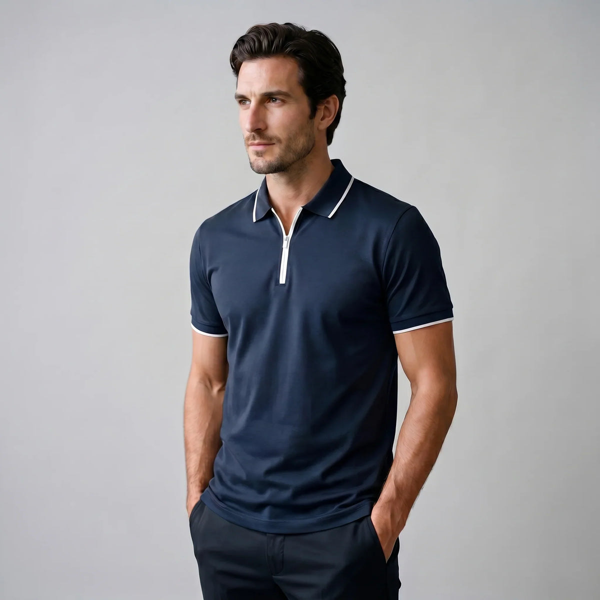 Men's Short Sleeve Polo Shirt with Zip Placket 9
