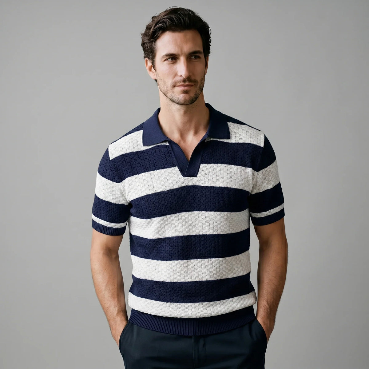 Men's Stripe Jacquard Knit Polo 0