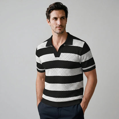 Men's Stripe Jacquard Knit Polo 10