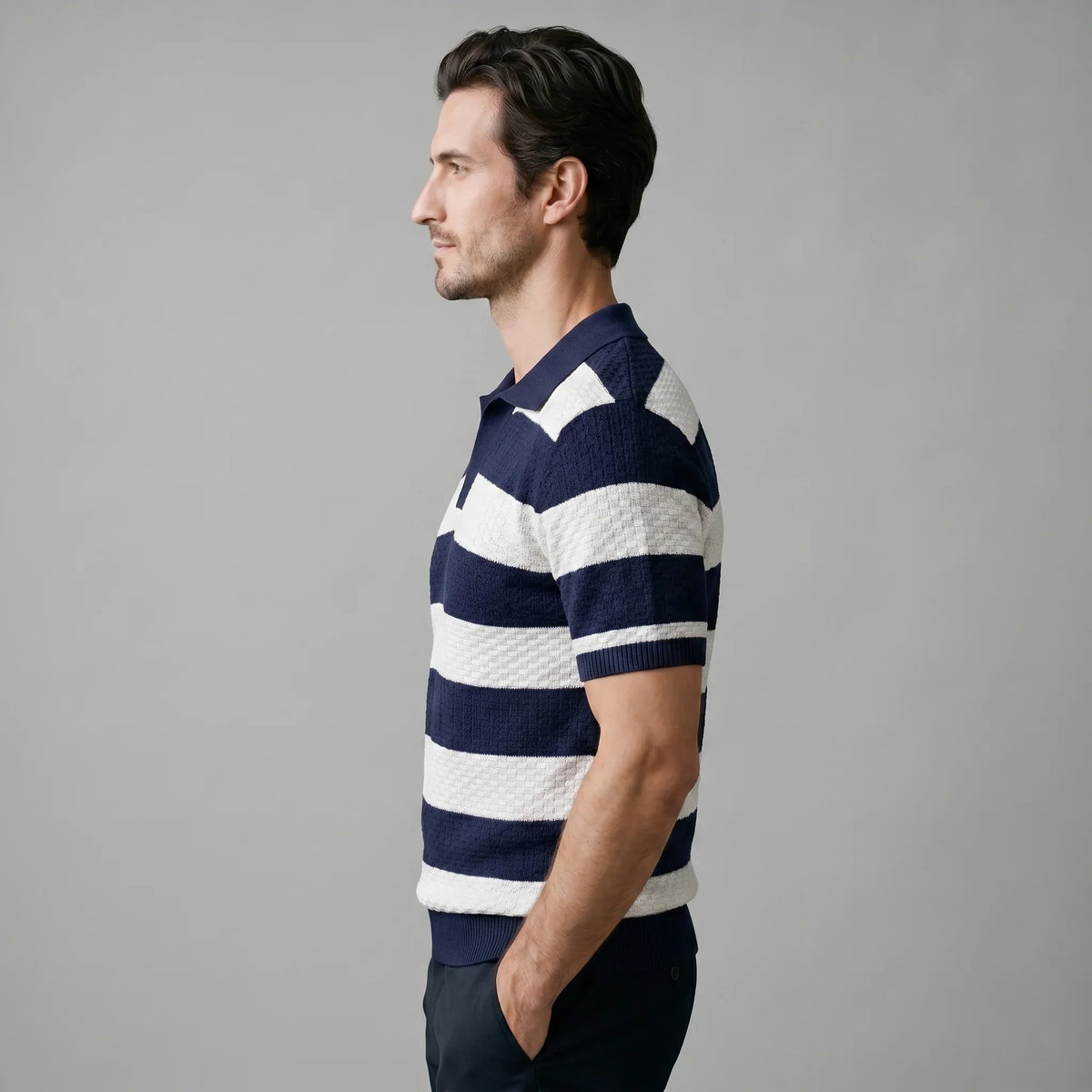 Men's Stripe Jacquard Knit Polo 2