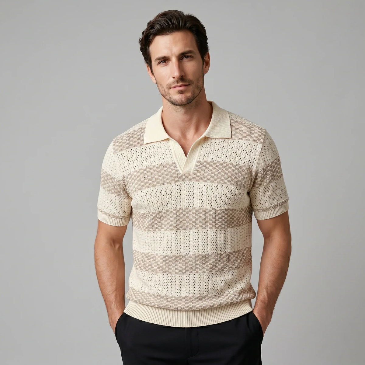 Men's Stripe Jacquard Knit Polo 6
