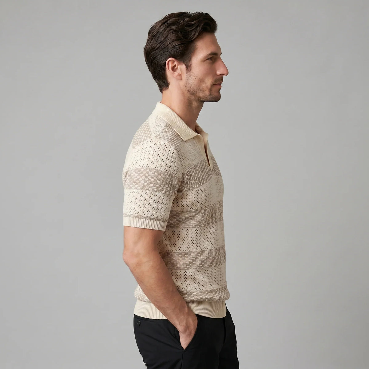 Men's Stripe Jacquard Knit Polo 7