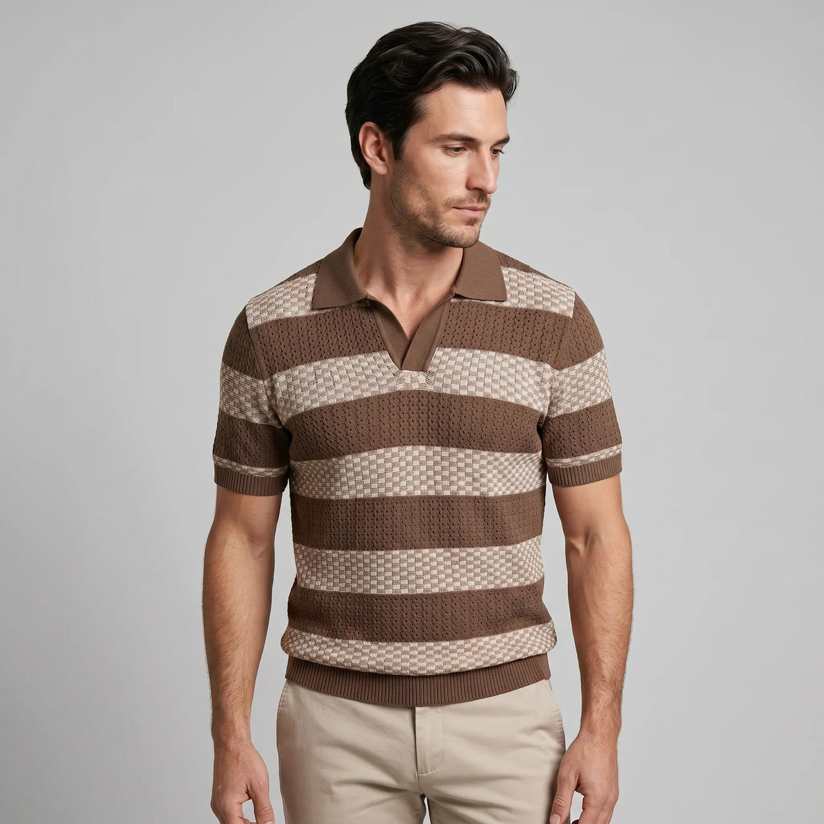 Men's Stripe Jacquard Knit Polo 9