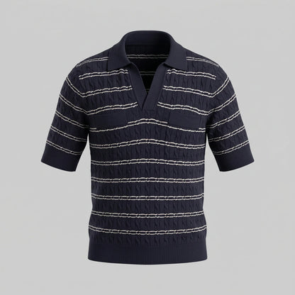 Men's Striped Cable Knit Open Collar Polo 1
