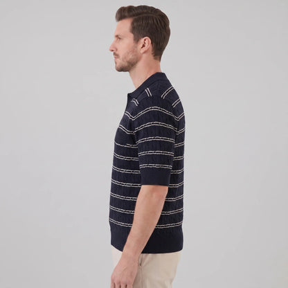 Men's Striped Cable Knit Open Collar Polo 2