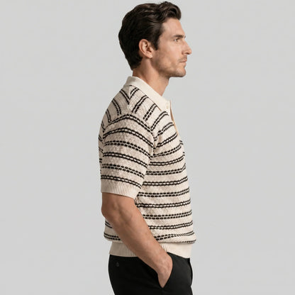 Men's Striped Crochet Knit Polo Shirt 1
