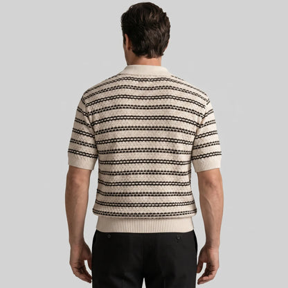 Men's Striped Crochet Knit Polo Shirt 2
