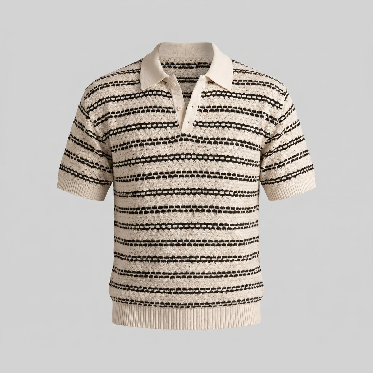 Men's Striped Crochet Knit Polo Shirt 4