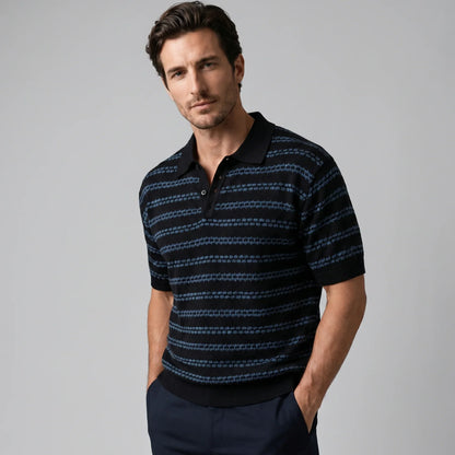 Men's Striped Crochet Knit Polo Shirt 5