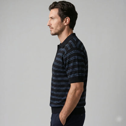 Men's Striped Crochet Knit Polo Shirt 6