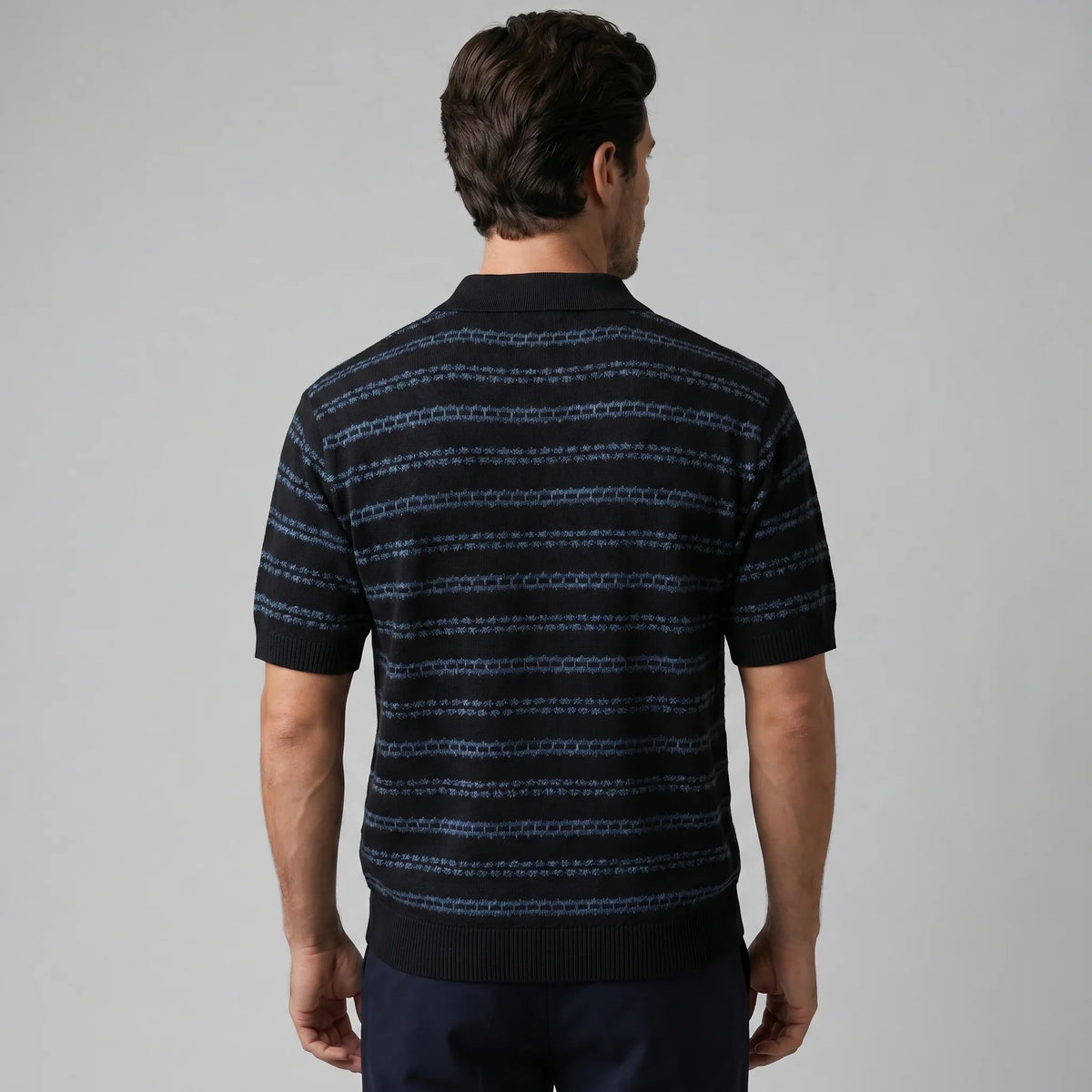 Men's Striped Crochet Knit Polo Shirt 7