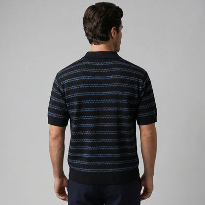 Men's Striped Crochet Knit Polo Shirt 7