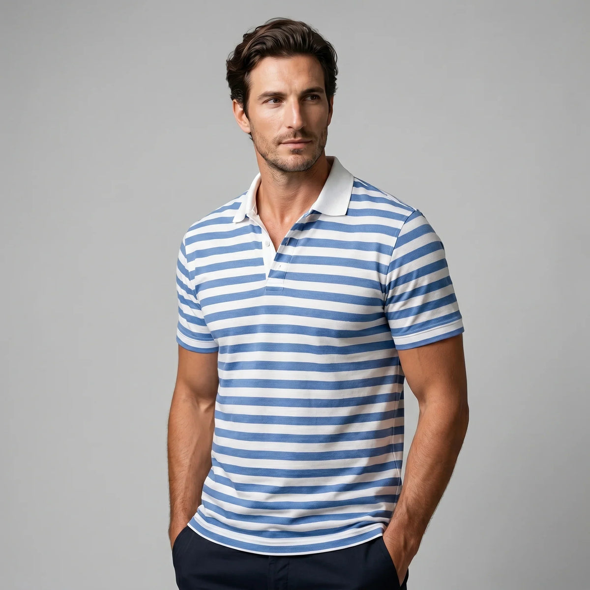 Men's Striped Short Sleeve Polo Shirt 0