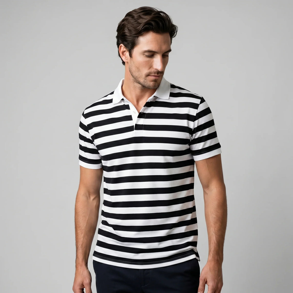 Men's Striped Short Sleeve Polo Shirt 6