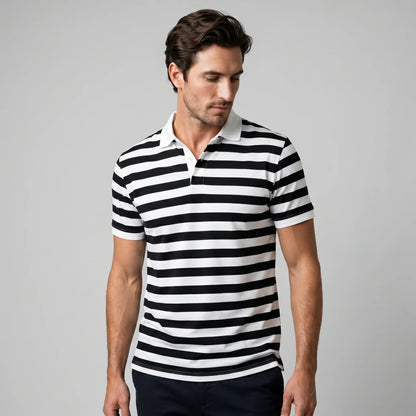 Men's Striped Short Sleeve Polo Shirt 6