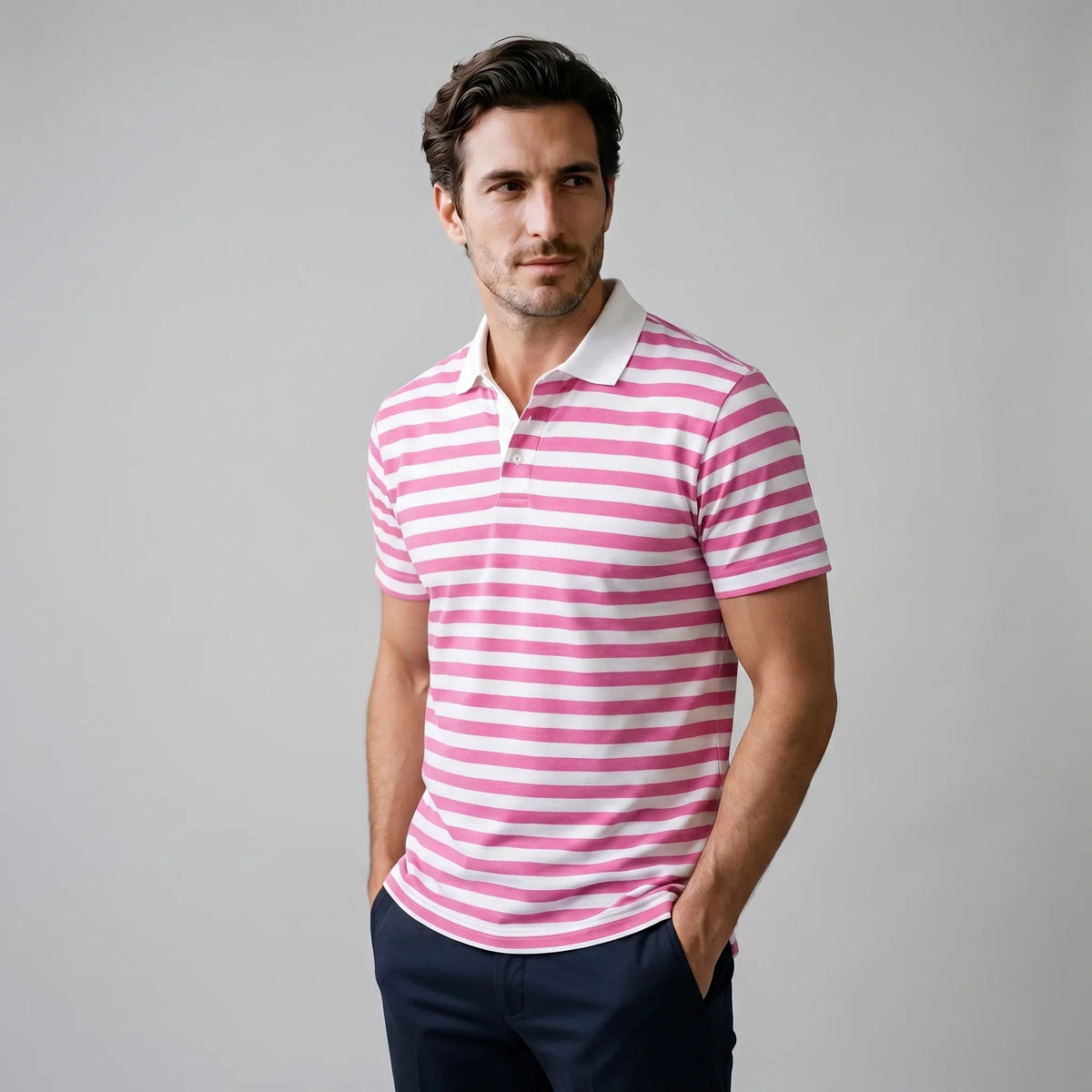 Men's Striped Short Sleeve Polo Shirt 9