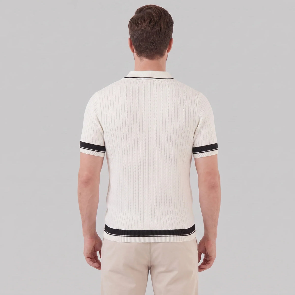Men's Textured Knit Contrast Trim Polo Shirt 2