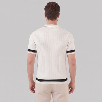 Men's Textured Knit Contrast Trim Polo Shirt 2