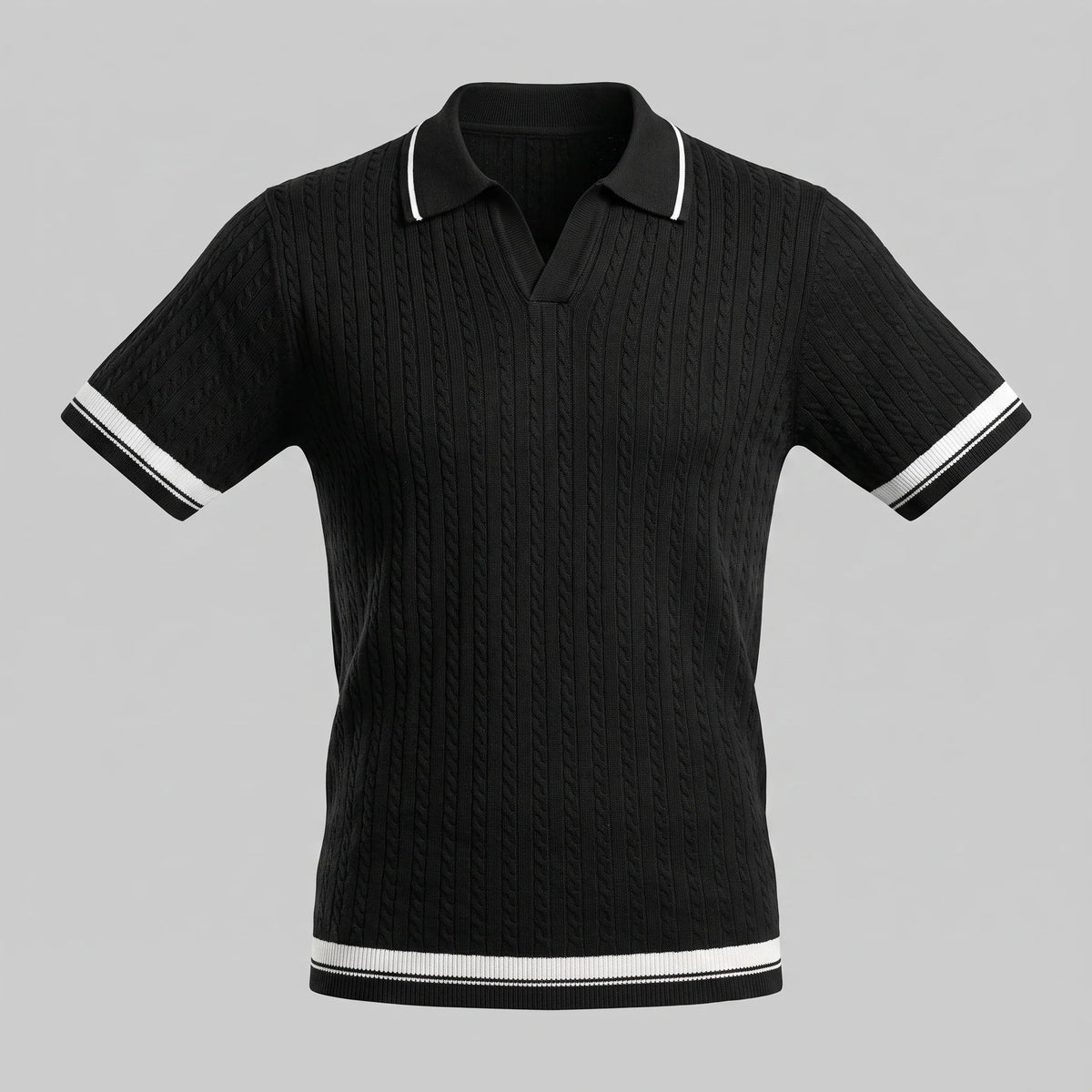 Men's Textured Knit Contrast Trim Polo Shirt 7
