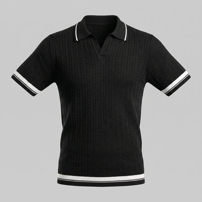 Men's Textured Knit Contrast Trim Polo Shirt 7