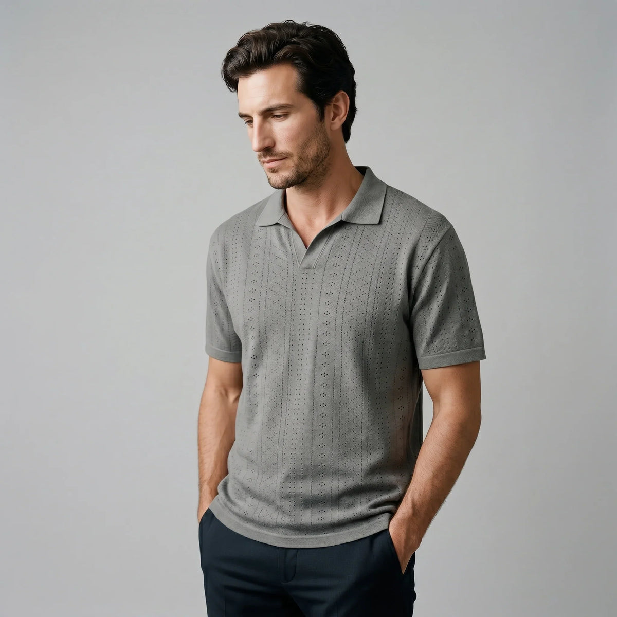 Men's Textured Knit Polo Shirt 6
