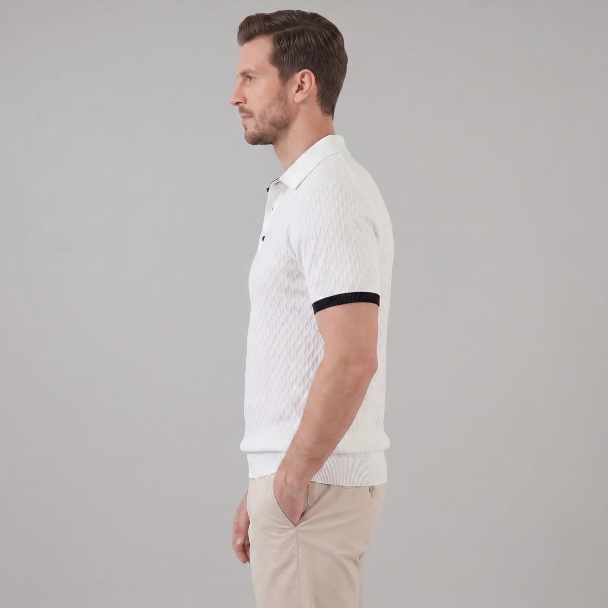 Men's Textured Polo Shirt with Contrast Collar 1