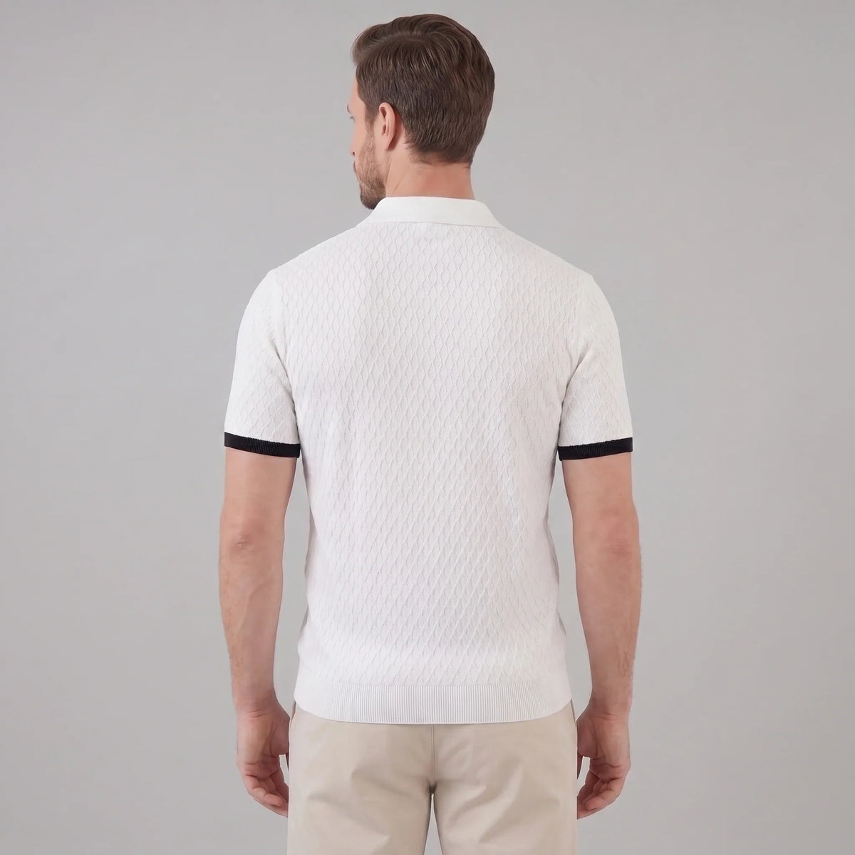 Men's Textured Polo Shirt with Contrast Collar 3