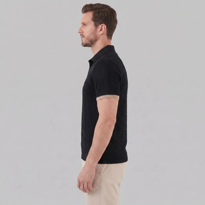 Men's Textured Polo Shirt with Contrast Collar 4