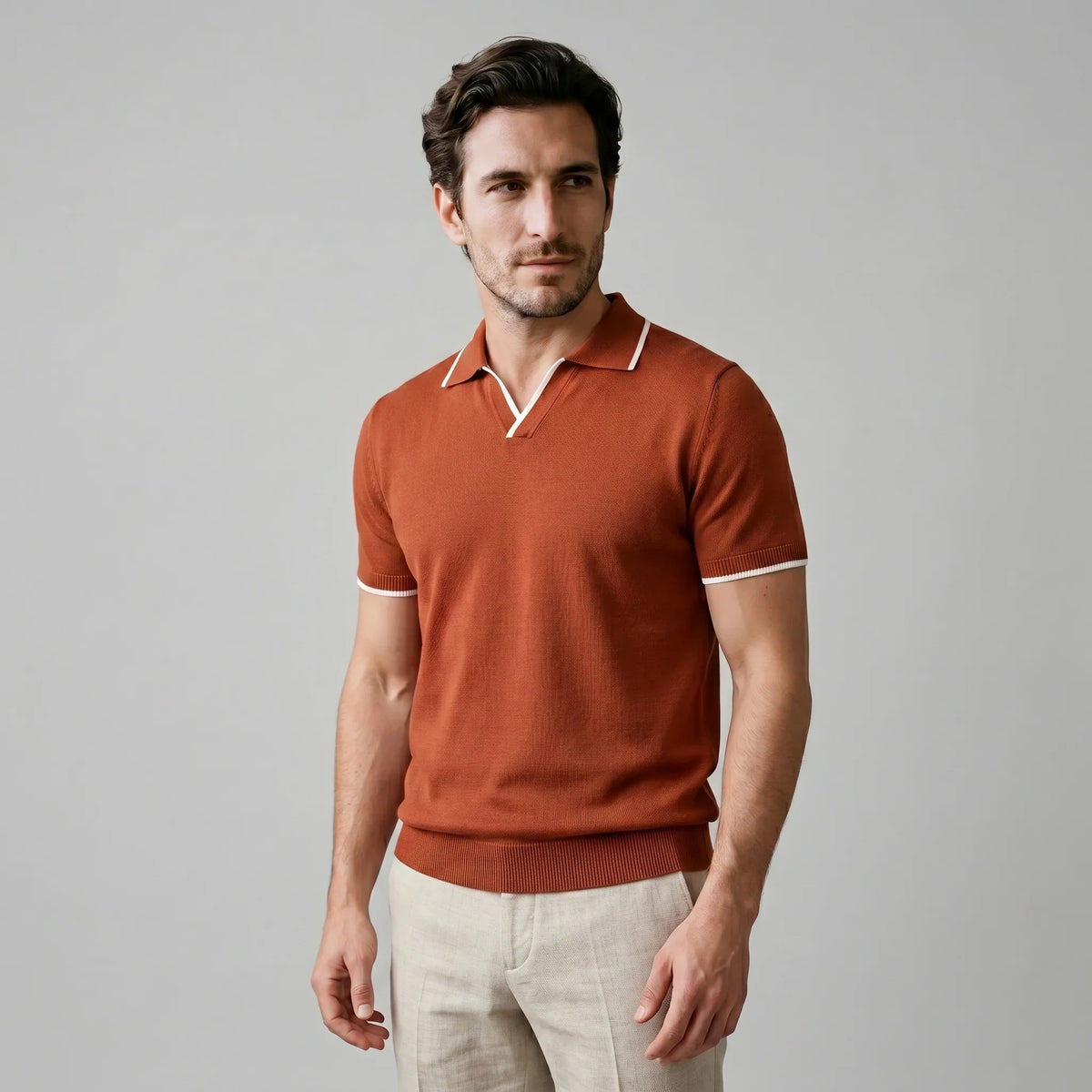 Men's Tipped Open-Collar Knit Polo 10