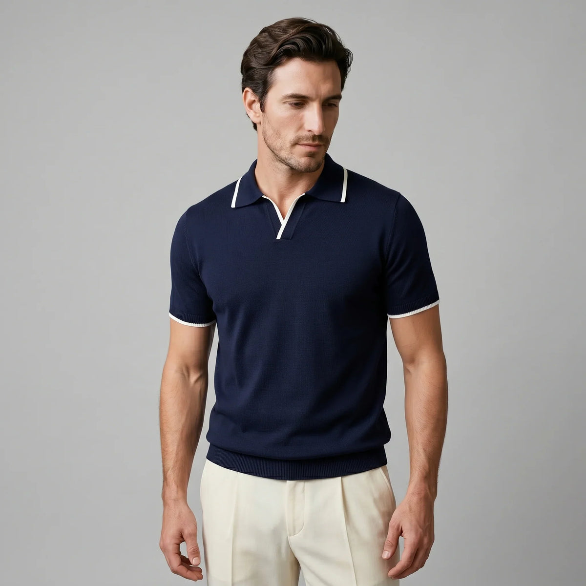 Men's Tipped Open-Collar Knit Polo 9