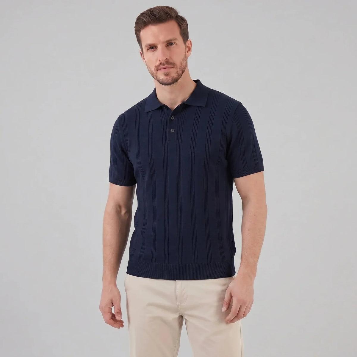 Men's Vertical Stripe Knit Polo 0