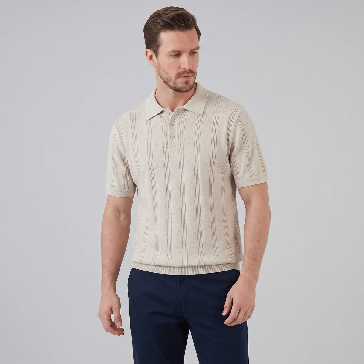 Men's Vertical Stripe Knit Polo 9