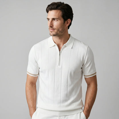 Men's Vertical Stripe Zip-Neck Polo 0