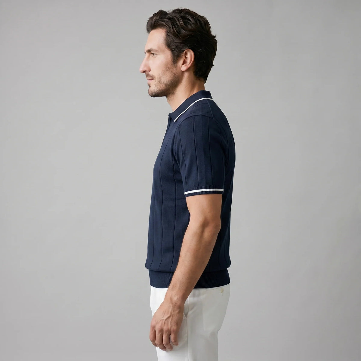 Men's Vertical Stripe Zip-Neck Polo 7