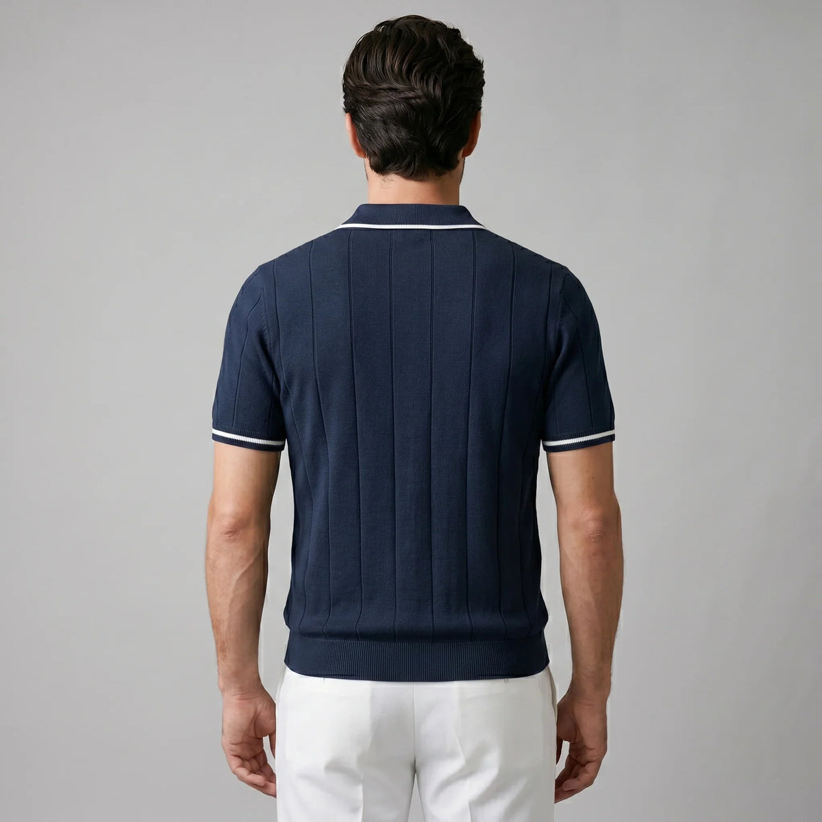 Men's Vertical Stripe Zip-Neck Polo 8