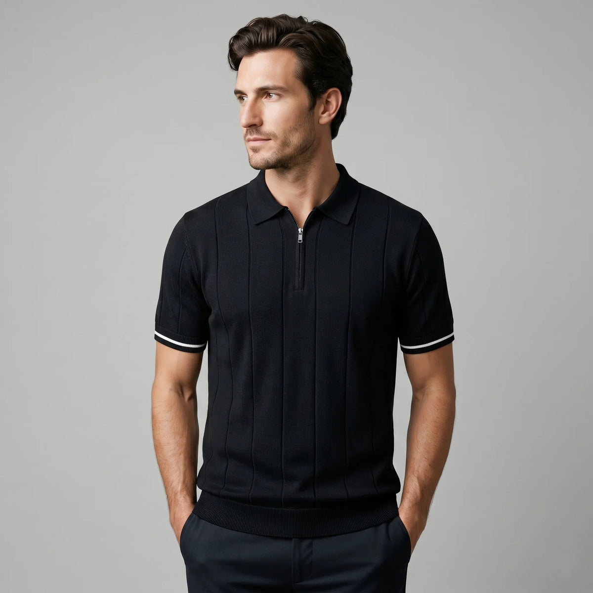 Men's Vertical Stripe Zip-Neck Polo 9