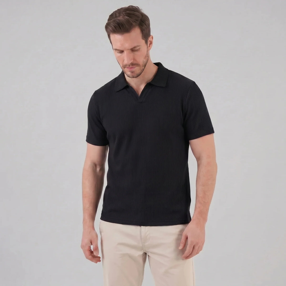 Men's Waffle Knit Open Collar Polo 0