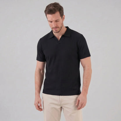 Men's Waffle Knit Open Collar Polo 0
