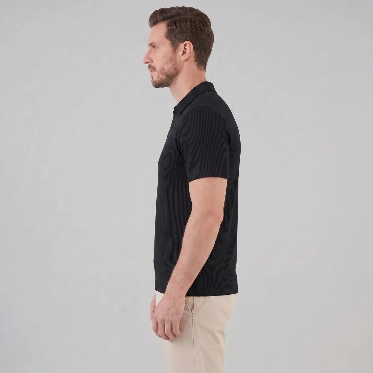 Men's Waffle Knit Open Collar Polo 1