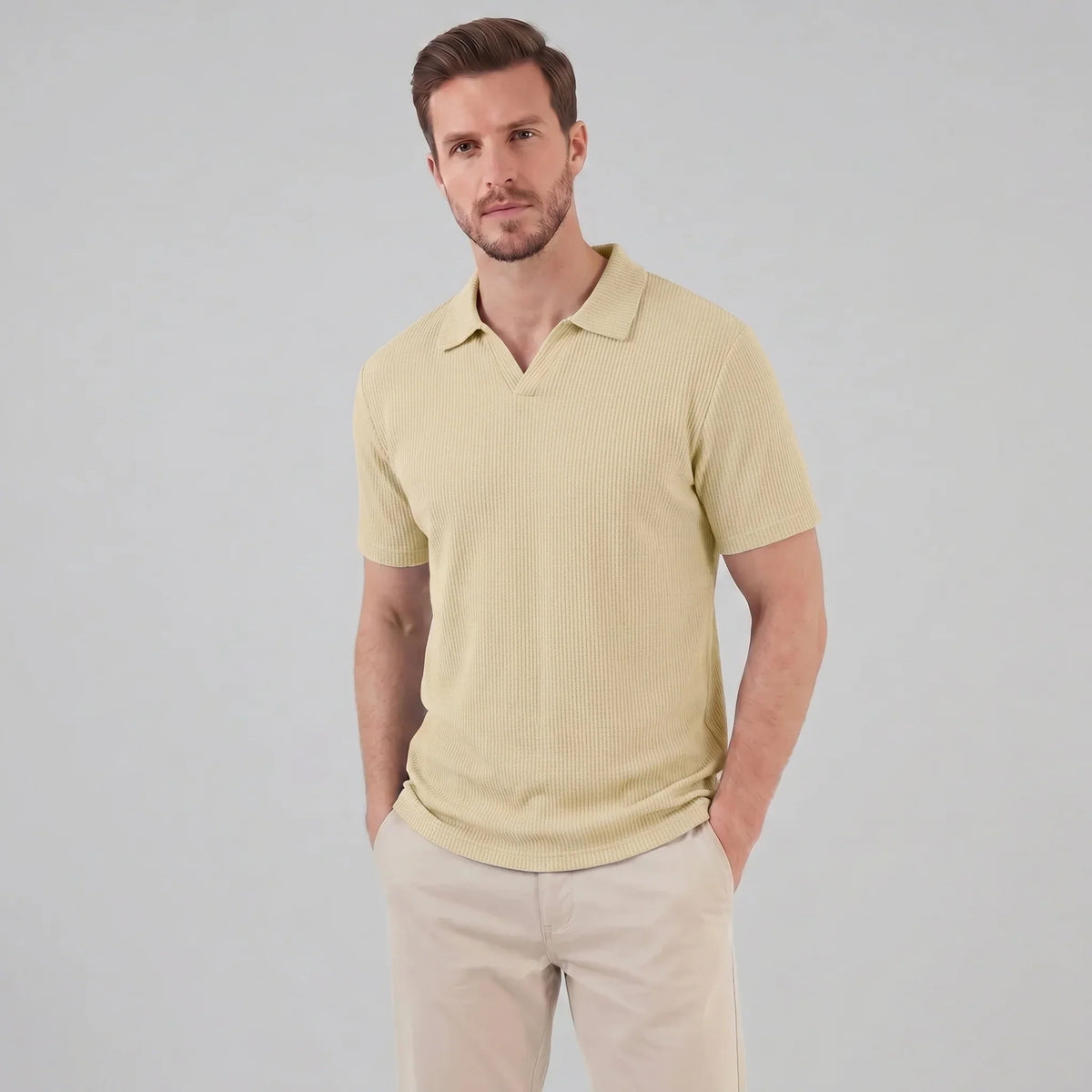 Men's Waffle Knit Open Collar Polo 10