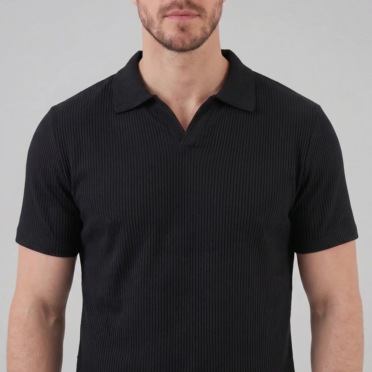 Men's Waffle Knit Open Collar Polo 3