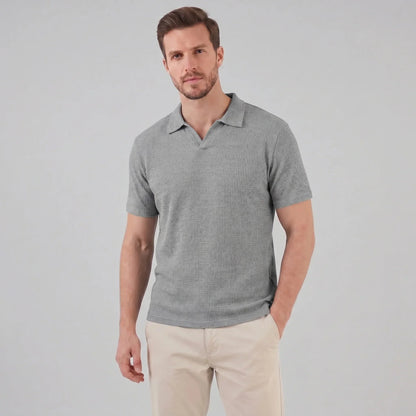 Men's Waffle Knit Open Collar Polo 5