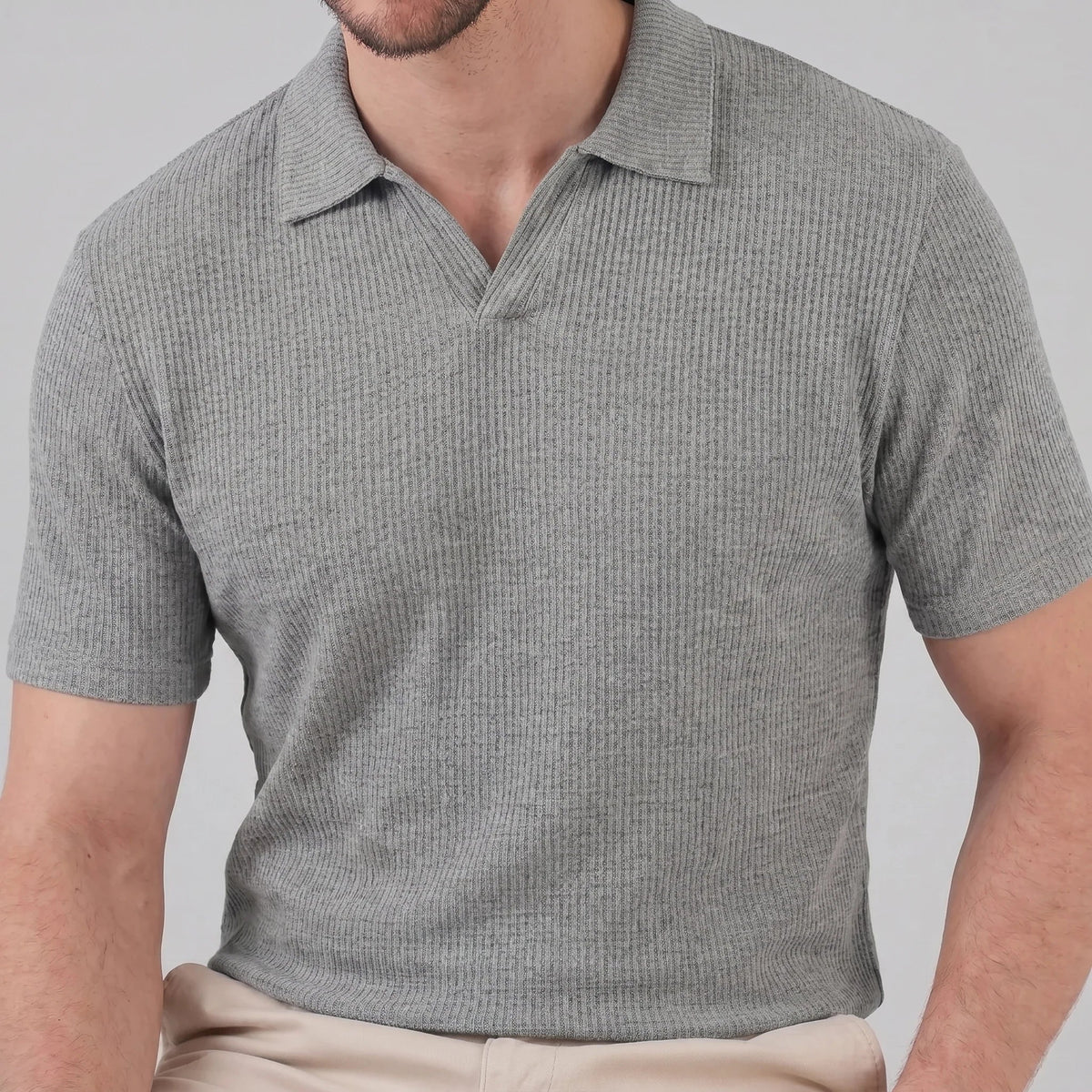 Men's Waffle Knit Open Collar Polo 8