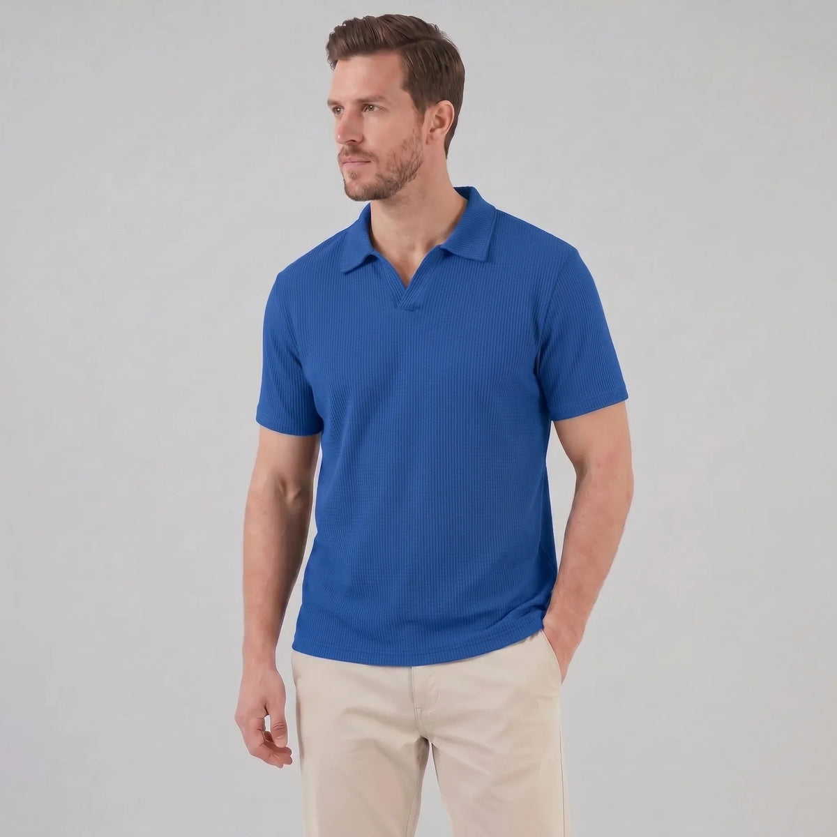 Men's Waffle Knit Open Collar Polo 9