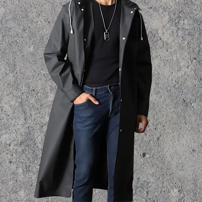 Men's Waterproof Raincoat with Hood | Lightweight Knee-Length Raincoat 0