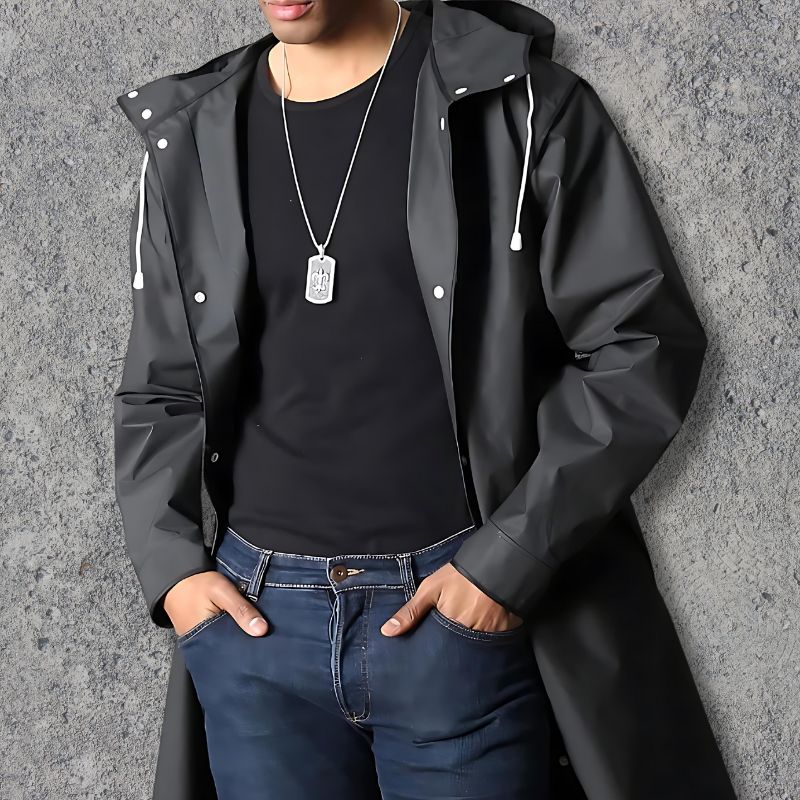 Men's Waterproof Raincoat with Hood | Lightweight Knee-Length Raincoat 2